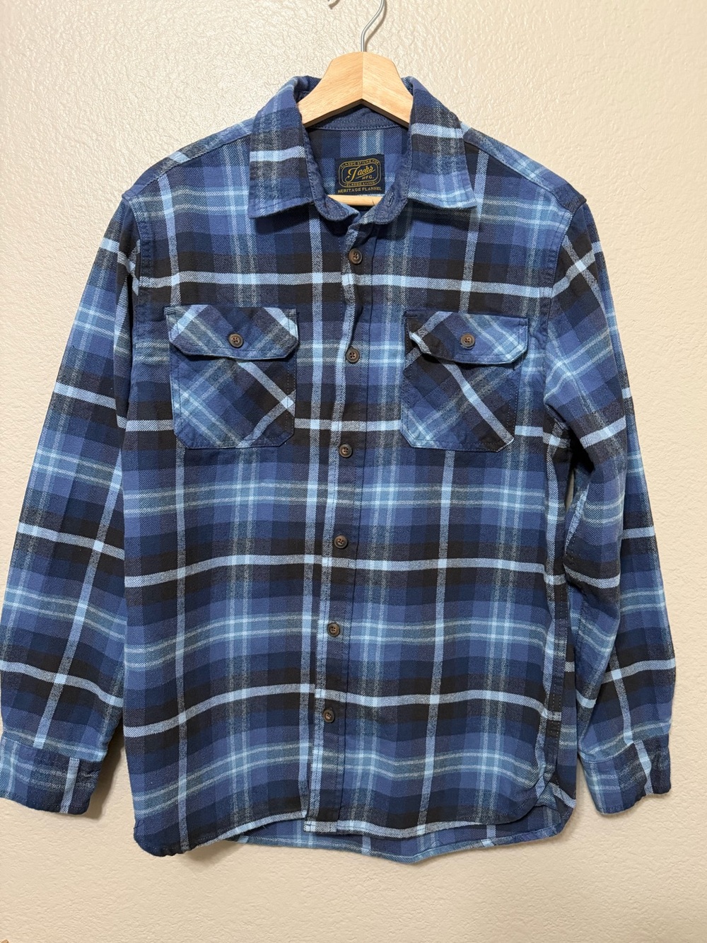 JACHS MFG Heritage Blue Plaid Flannel Button-Up Shirt Pockets M Heavy Warm